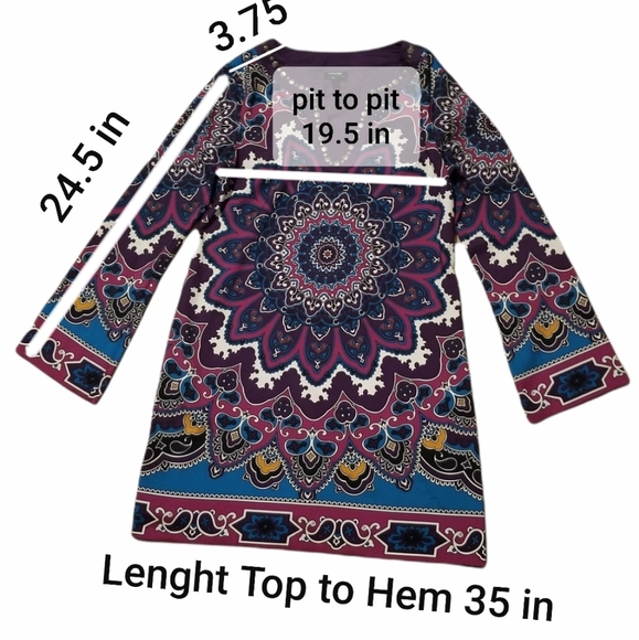 Nicloe Miller Geometric Paisley Purple tunic Shift dress Wrinkle free size 10 - Picture 6 of 12